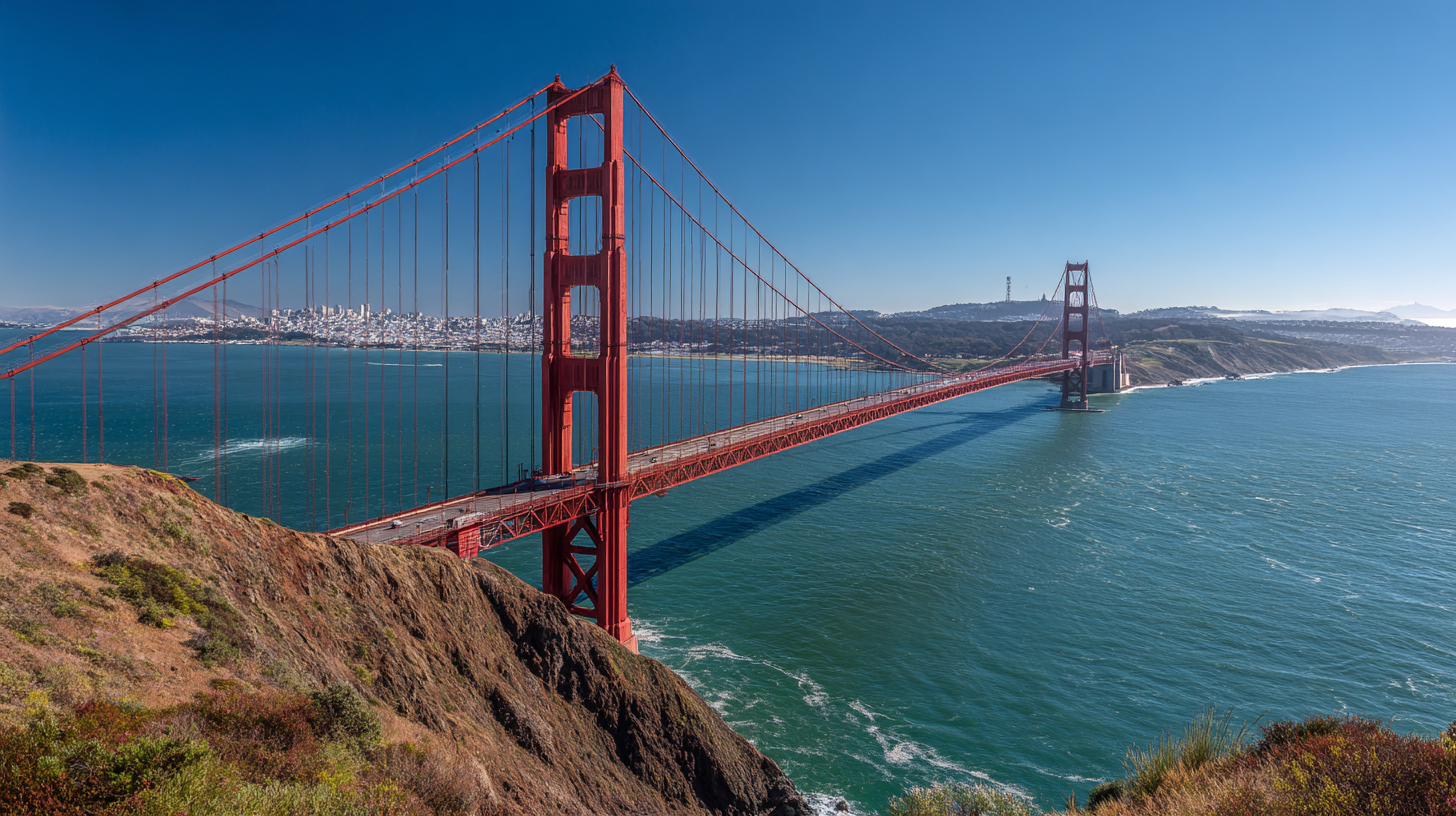 Die Golden Gate Bridge in San Francisco, ideal für industrielle Beschichtungen, Korrosionsschutz und Coater GmbH Dienstleistungen.