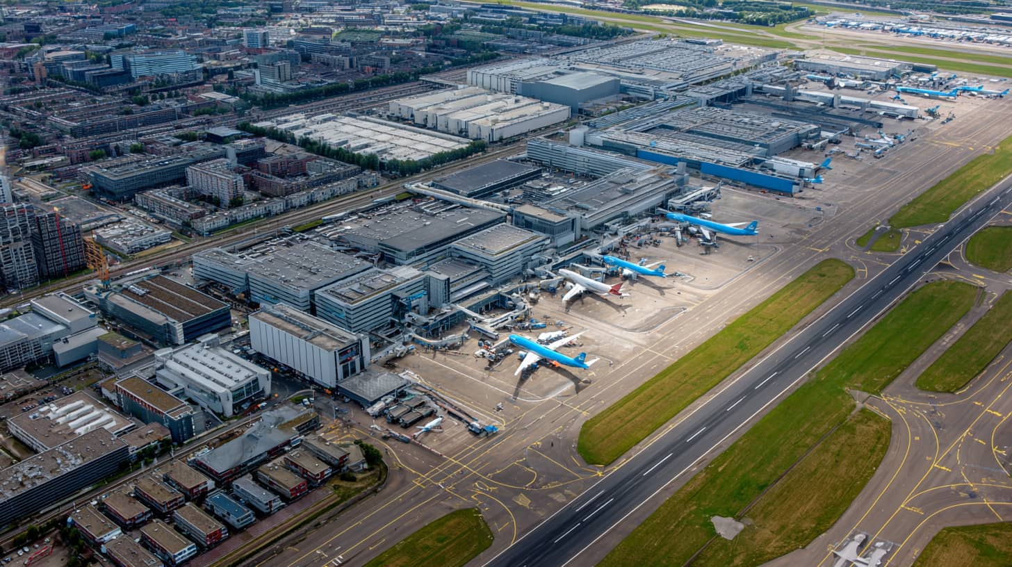 Luftaufnahme eines Flughafens mit Flugzeugen und Terminals. Coater GmbH bietet professionelle Flugzeugbeschichtung, Luftfahrt Oberflächentechnik und korrosionsschutz Dienstleistungen.
